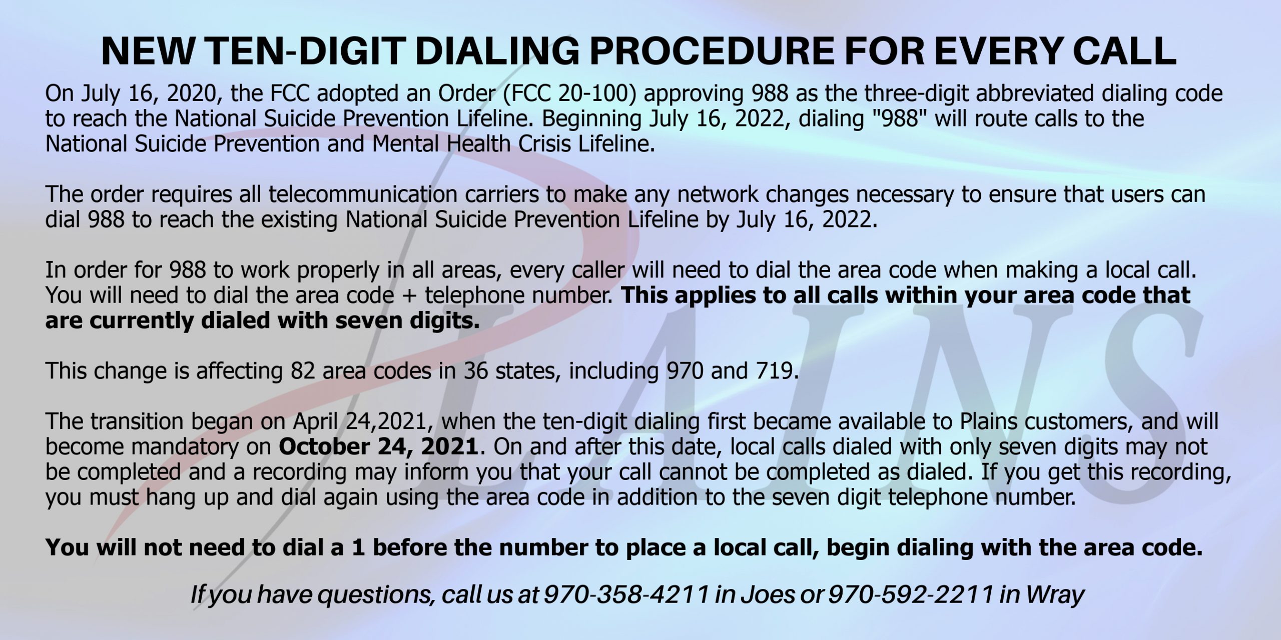 Mandatory 10 Digit Dialing